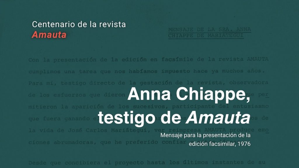 Documento del mensaje de Anna Chiappe de Mariátegui para la presentación de la edición facsimilar de Amauta, 1976